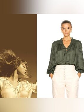 Ulla Johnson Fernanda Blouse Forest Green Boho Taylor Swift Fearless, 10, NWT